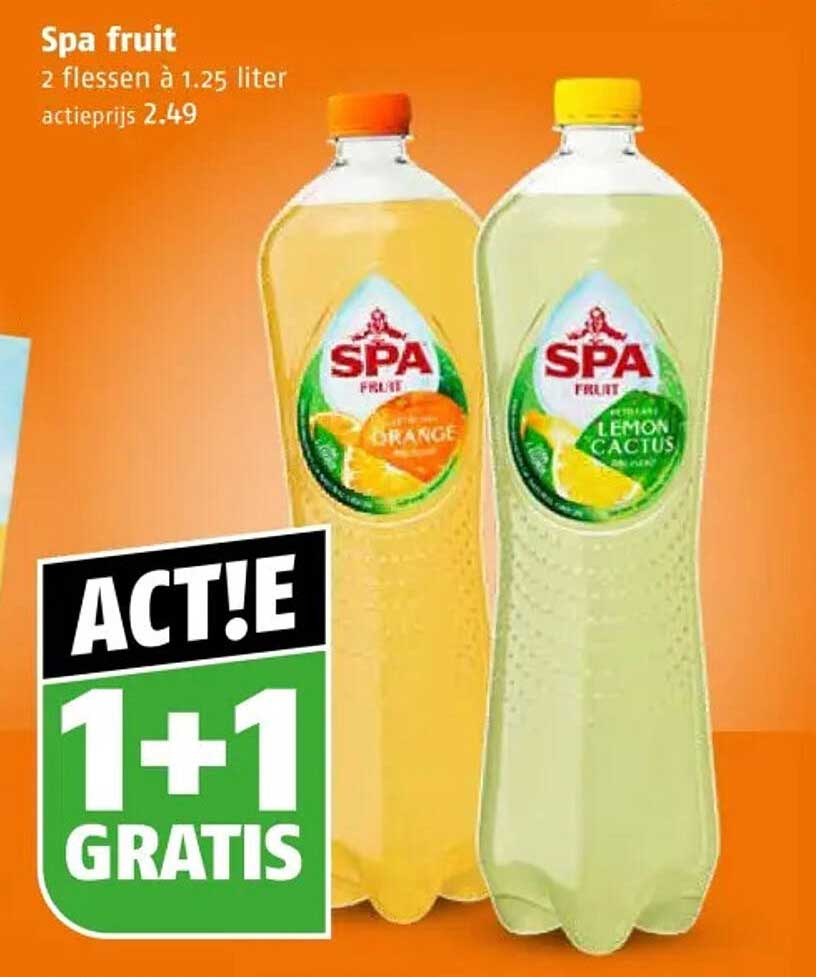 Spa fruit 2 flessen à 1.25 liter 1+1 gratis
