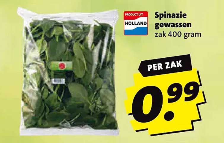 Spinazie gewassen zak 400 gram