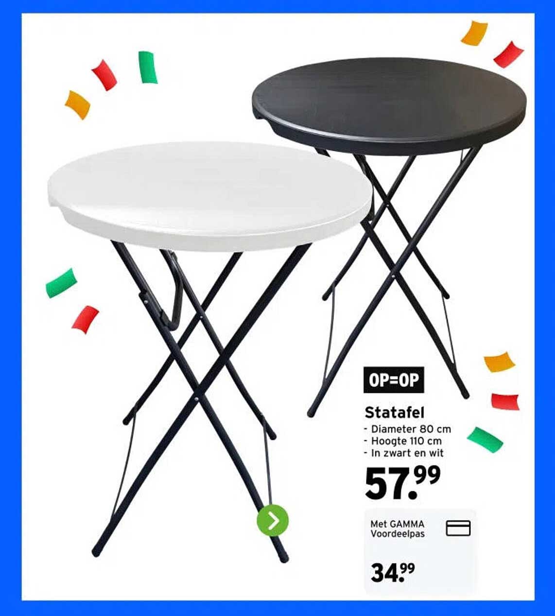 Statafel - Diameter 80 cm - Hoogte 110 cm - In zwart en wit OP=OP