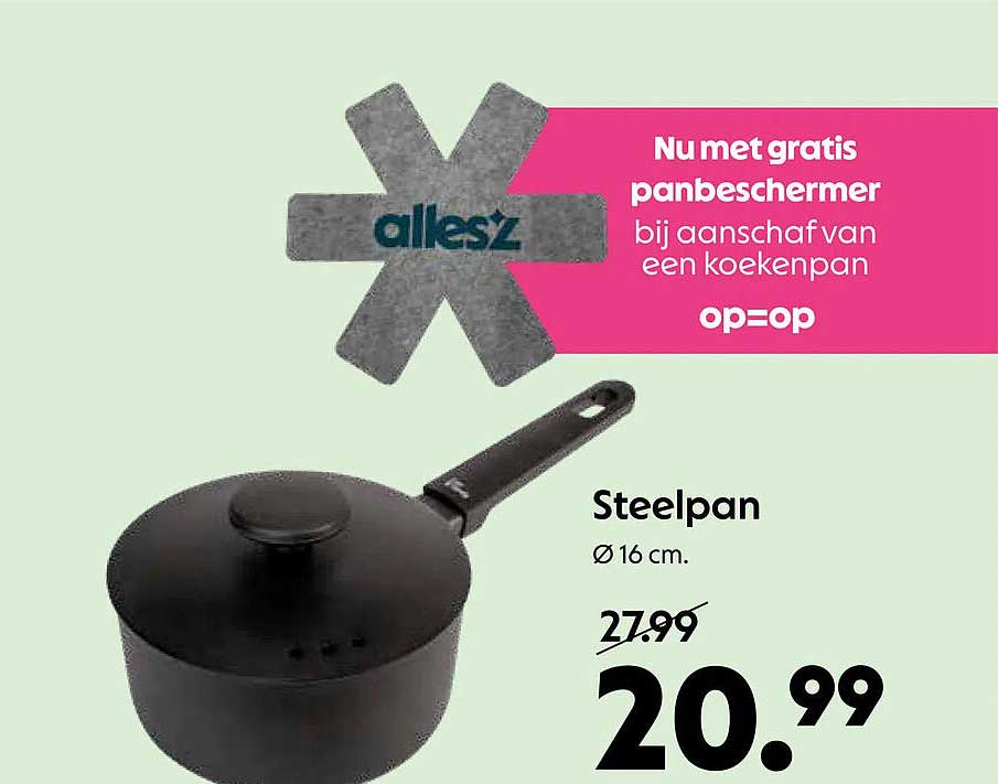 Steelpan Ø 16 cm. Nu met gratis panbeschermer bij aanschaf van een koekenpan op=op