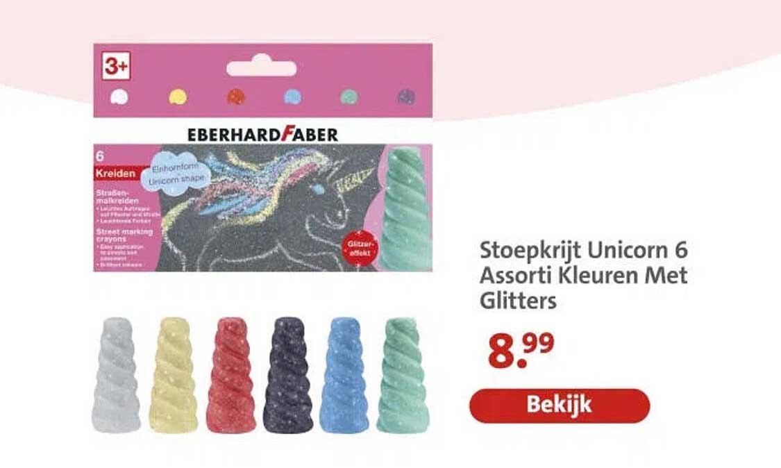 Stoepkrijt Unicorn 6 Assorti Kleuren Met Glitters