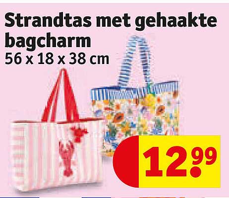 Strandtas met gehaakte bagcharm 56 x 18 x 38 cm