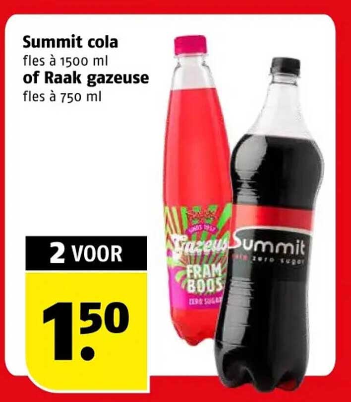 Summit cola fles à 1500 ml of Raak gazeuse fles à 750 ml