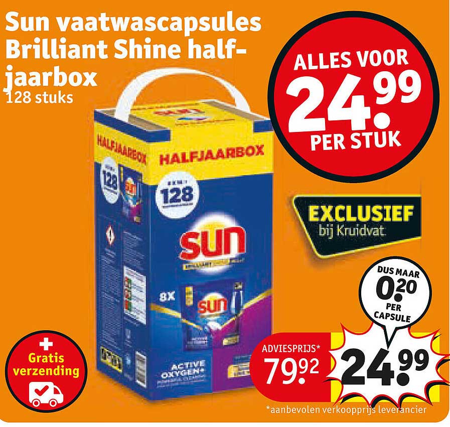 Sun vaatwascapsules Brilliant Shine halfjaarbox 128 stuks