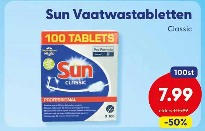 Sun Vaatwastabletten Classic 100st -50%