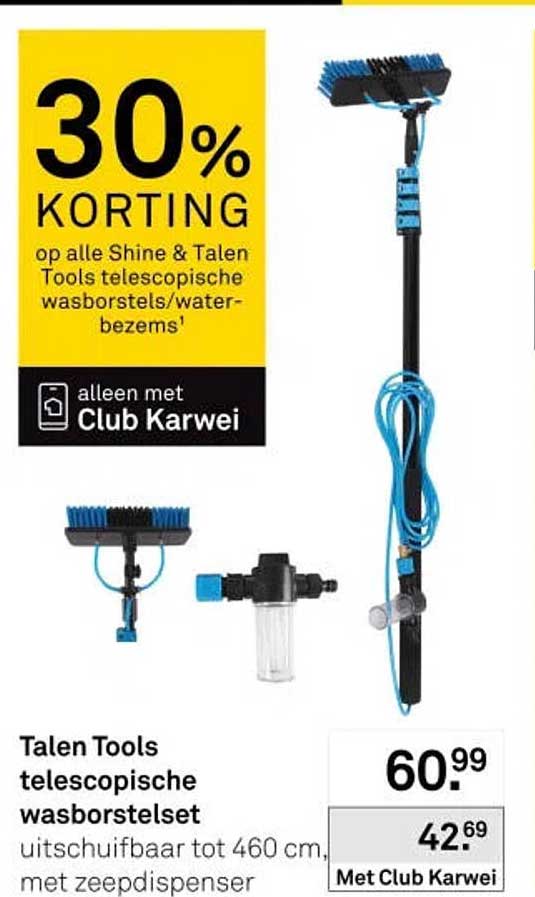 Talen Tools telescopische wasborstelset uitschuifbaar tot 460 cm, met zeepdispenser