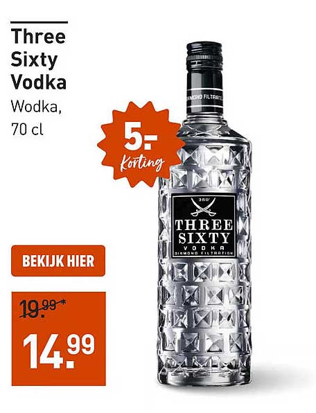 Three Sixty Vodka, Vodka, 70 cl 5.- korting