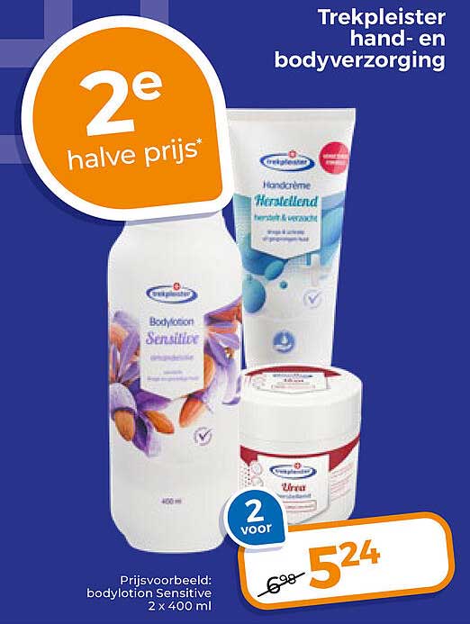 Trekpleister hand- en bodyverzorging 2e halve prijs