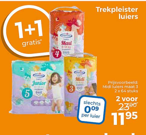 Trekpleister luiers 1+1 gratis