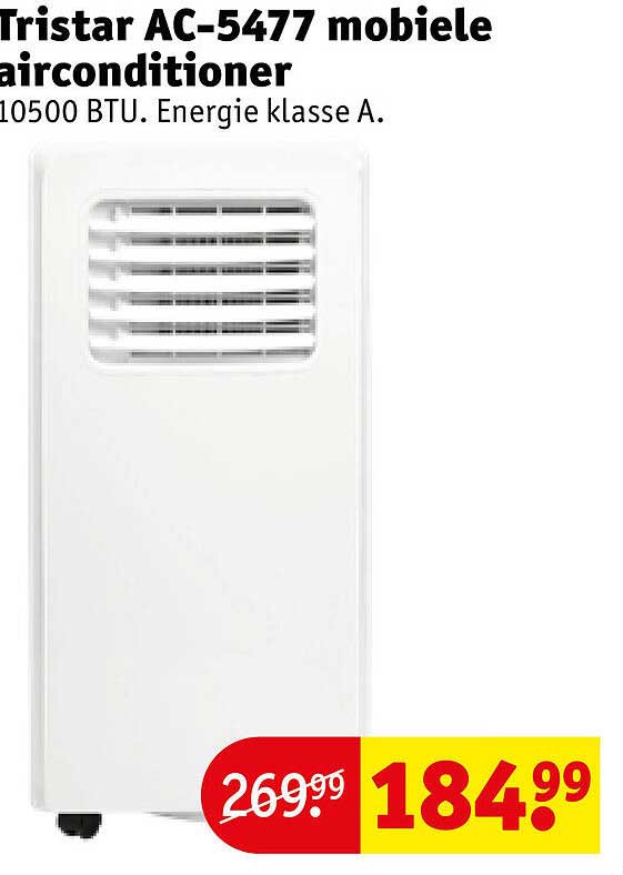 Tristar AC-5477 mobiele airconditioner 10500 BTU. Energie klasse A.