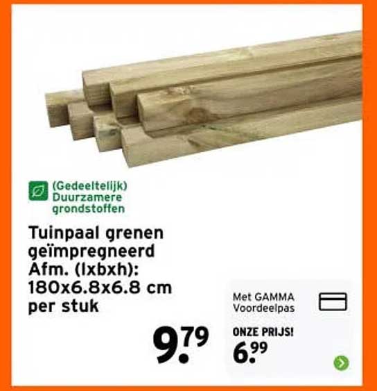 Tuinpaal grenen geïmpregneerd Afm. (lxbxh): 180x6.8x6.8 cm per stuk