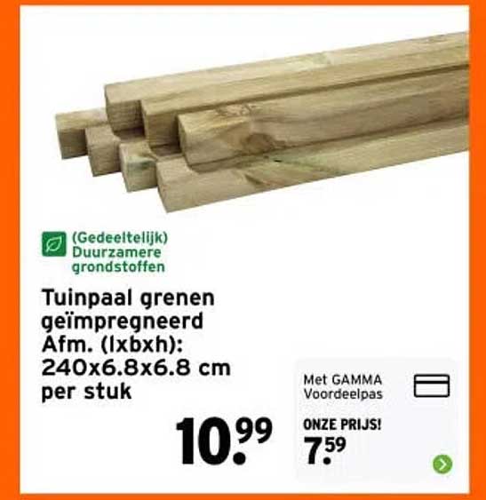 Tuinpaal grenen geïmpregneerd Afm. (lxbxh): 240x6.8x6.8 cm per stuk