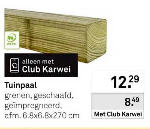 Tuinpaal grenen, geschaafd, geïmpregneerd, afm. 6.8x6.8x270 cm