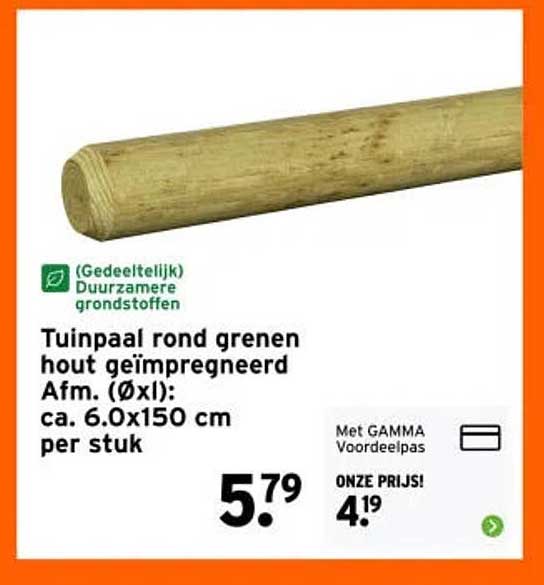 Tuinpaal rond grenen hout geïmpregneerd Afm. (ØxI): ca. 6.0x150 cm per stuk