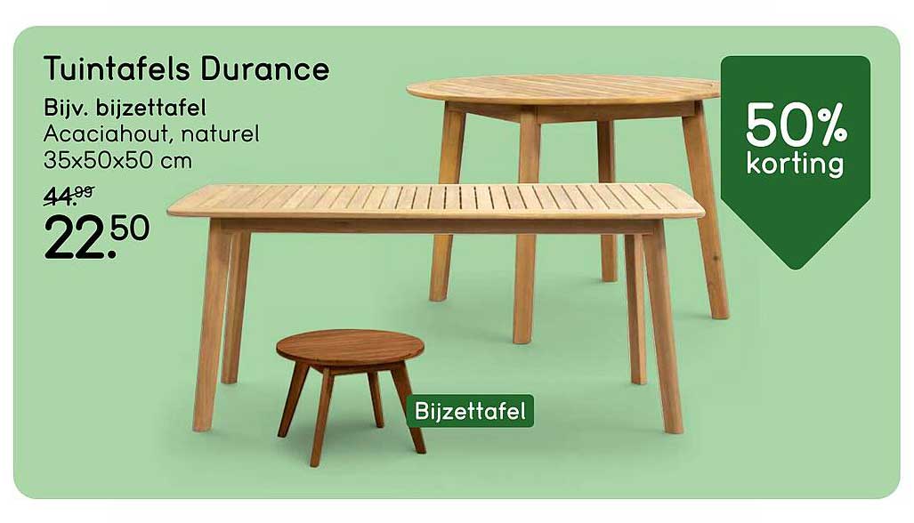 Tuintafels Durance Bijv. bijzettafel Acaciahout, naturel 35x50x50 cm 50% korting
