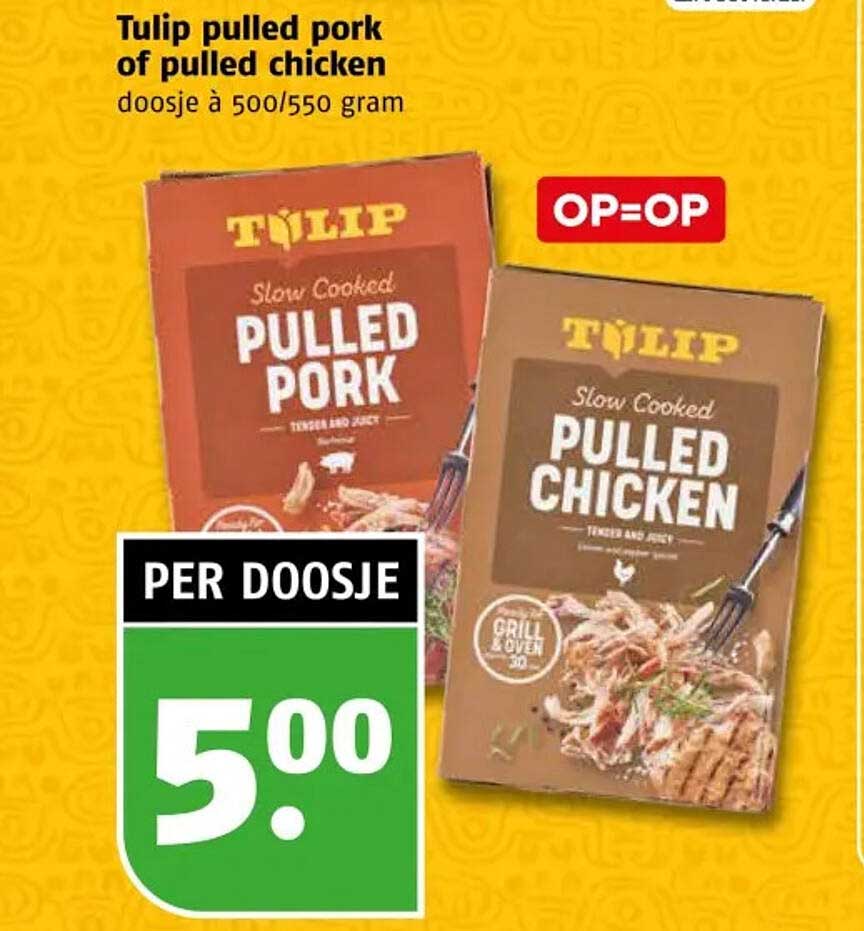 Tulip pulled pork of pulled chicken doosje à 500/550 gram