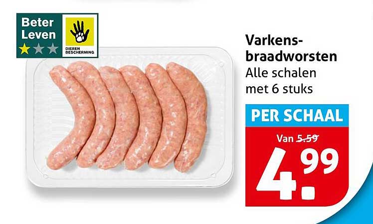 Varkens-braadworsten Alle schalen met 6 stuks PER SCHAAL