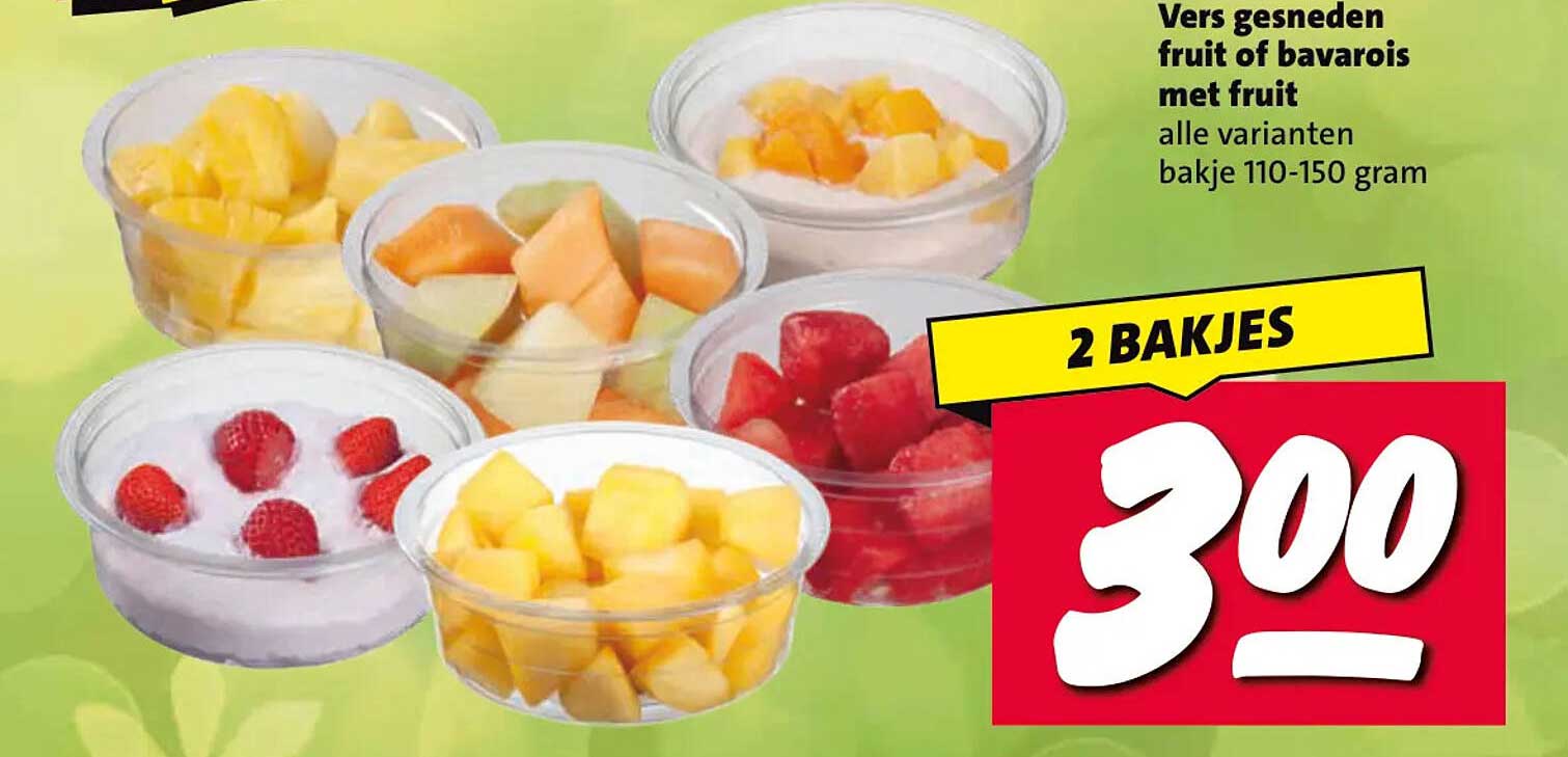 Vers gesneden fruit of bavarois met fruit, alle varianten, bakje 110-150 gram 2 bakjes