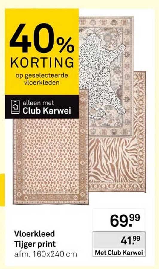 Vloerkleed Tijger print 40% korting op geselecteerde vloerkleden alleen met Club Karwei