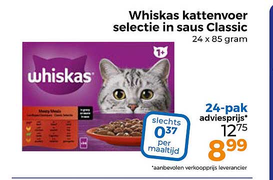 Whiskas kattenvoer selectie in saus Classic 24 x 85 gram slechts 0,37 per maaltijd