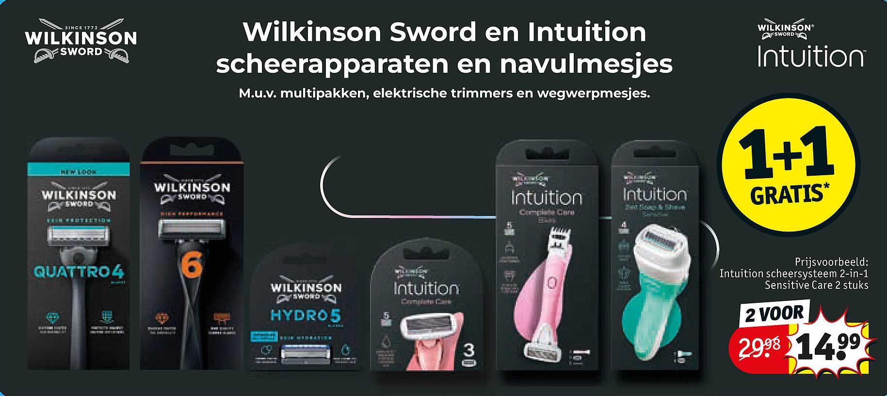 Wilkinson Sword en Intuition scheerapparaten en navulmesjes 1+1 GRATIS*