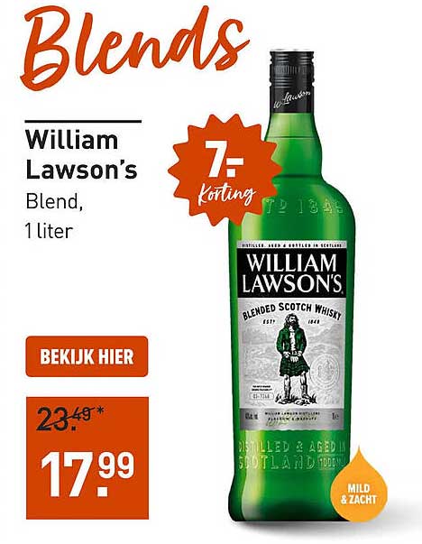 William Lawson’s Blend, 1 liter 7,- korting