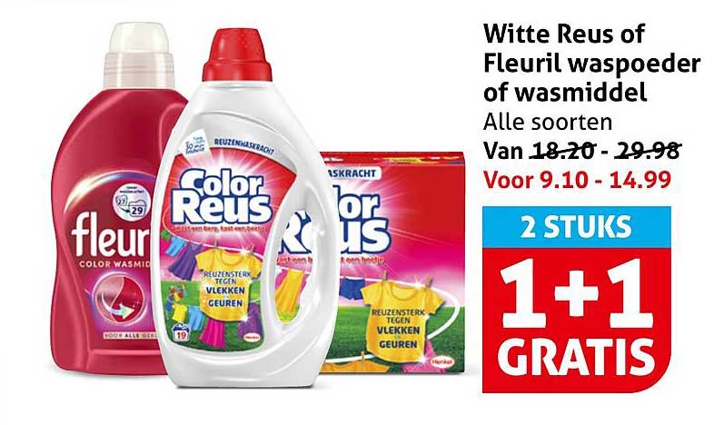 Witte Reus of Fleuril waspoeder of wasmiddel Alle soorten 1+1 GRATIS