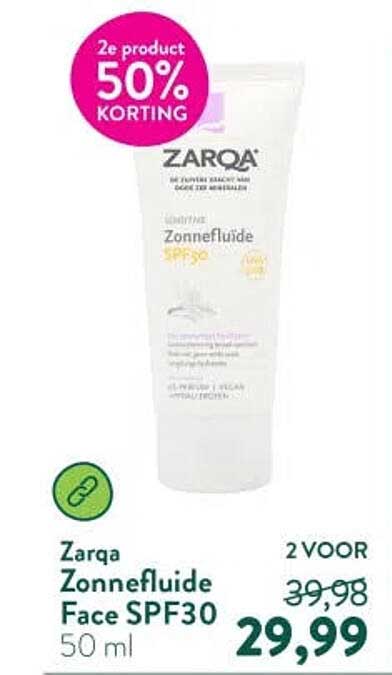 Zarqa Zondefluide Face SPF30 50 ml 2e product 50% korting