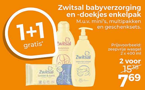 Zwitsal babyverzorging en -doekjes enkelpak 1+1 gratis