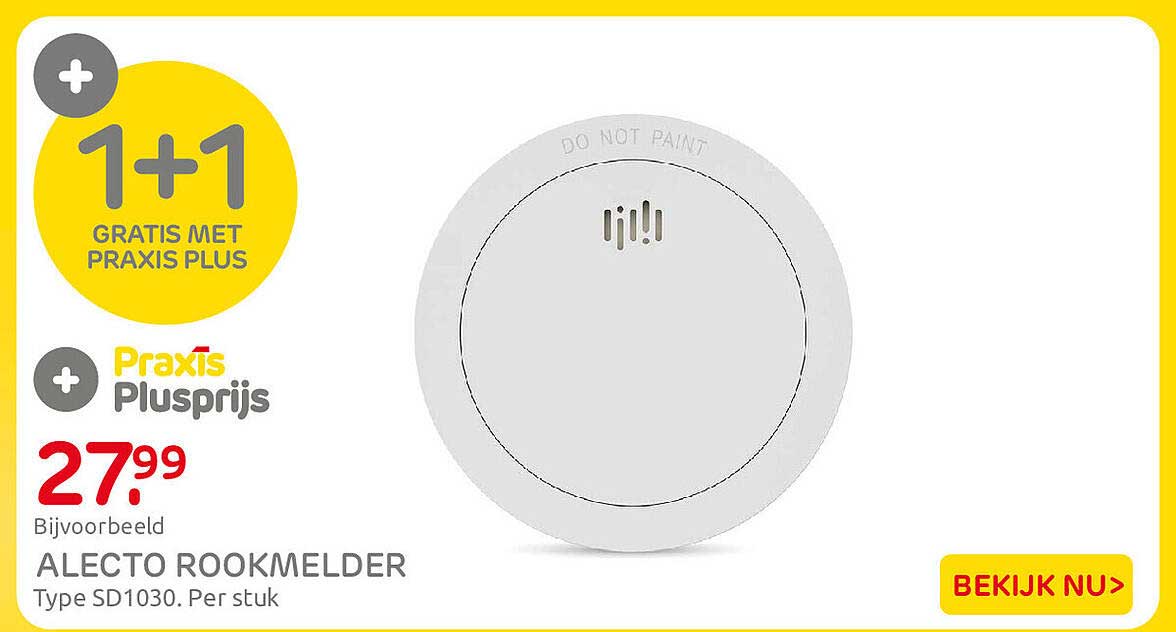 1+1 GRATIS MET PRAXIS PLUS ALECTO ROOKMELDER Type SD1030. Per stuk