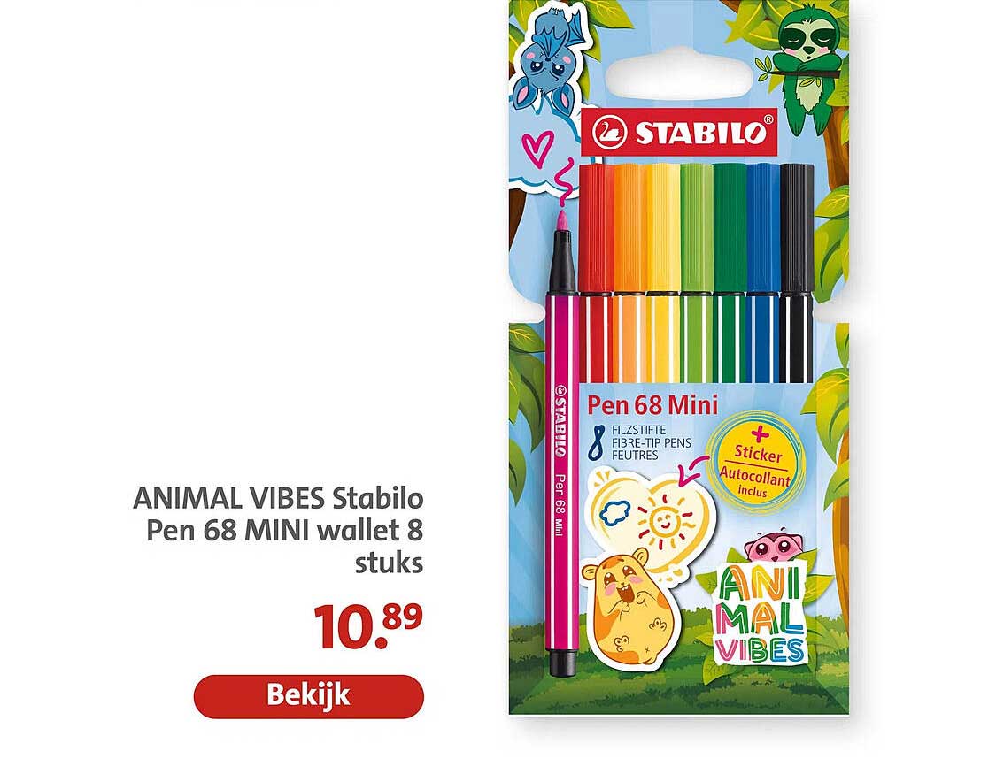 ANIMAL VIBES Stabilo Pen 68 MINI wallet 8 stuks