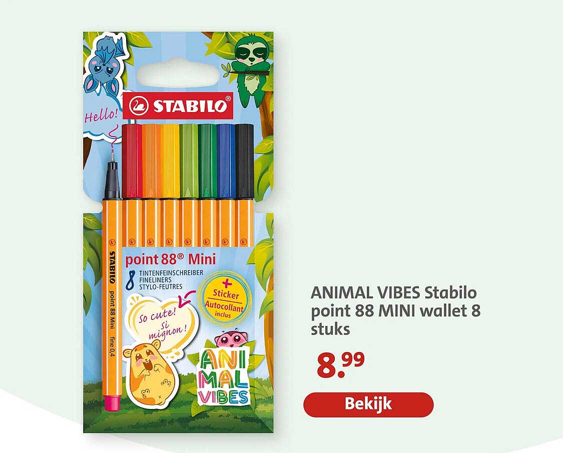 ANIMAL VIBES Stabilo point 88 MINI wallet 8 stuks