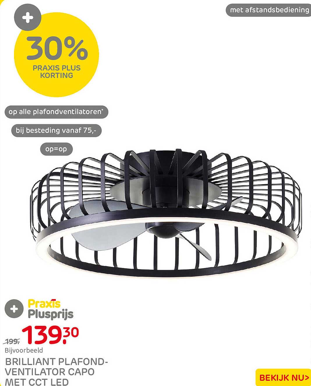BRILLIANT PLAFOND-VENTILATOR CAPO MET CCT LED