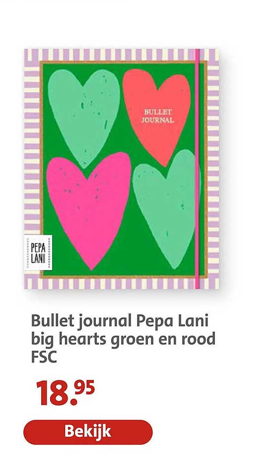 Bullet journal Pepa Lani big hearts green en rood FSC