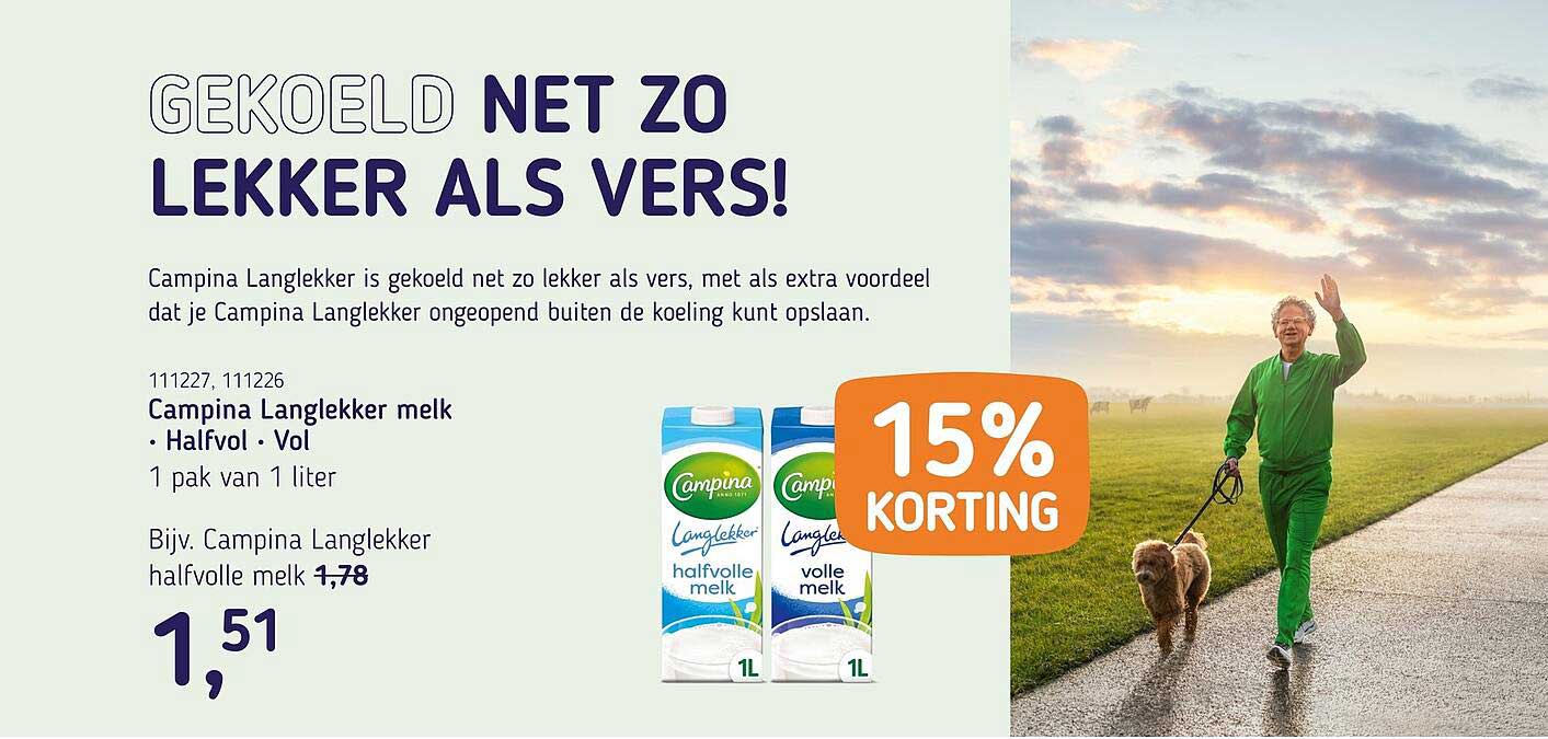 Campina Langlekker melk • Halvol • Vol 15% KORTING