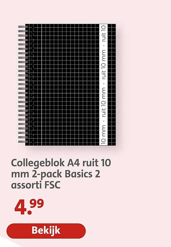 Collegeblok A4 ruit 10 mm 2-pack Basics 2 assorti FSC