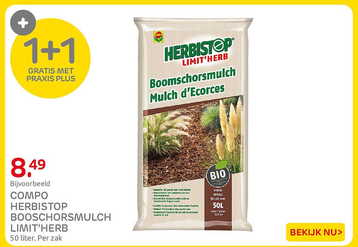 COMPO HERBISTOP BOOSCHORSMULCH LIMIT'HERB 1+1 GRATIS MET PRAXIS PLUS