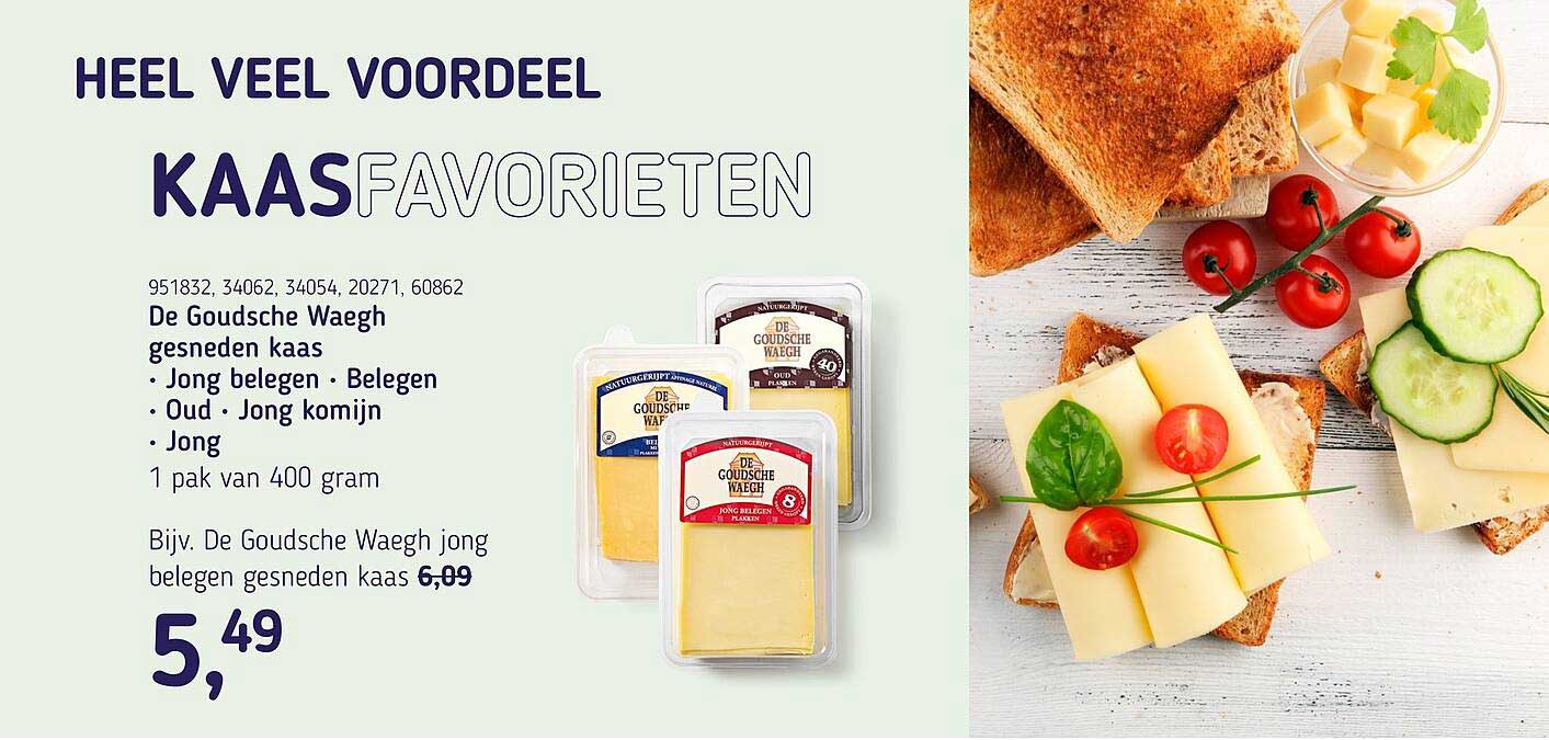 De Goudsche Waegh gesneden kaas Jong belegen • Belegen • Oud • Jong komijn • Jong