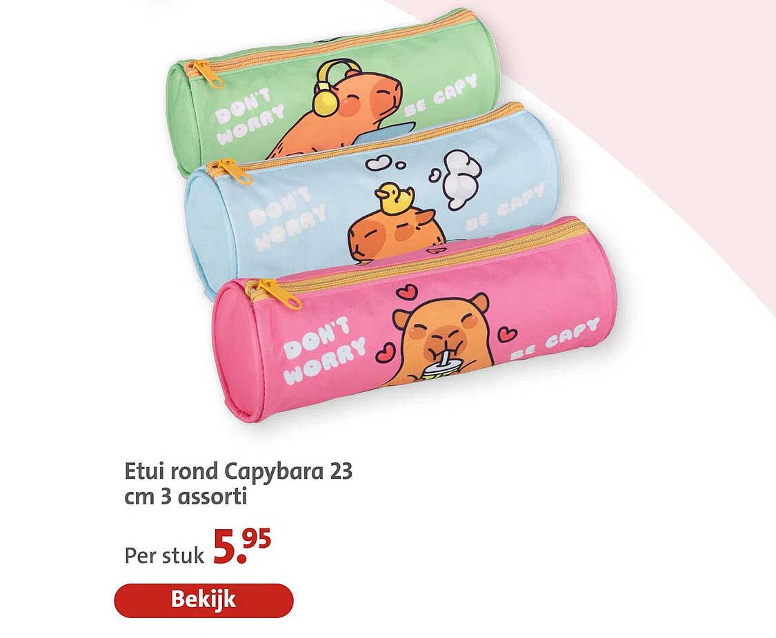 Etui rond Capybara 23 cm 3 assorti