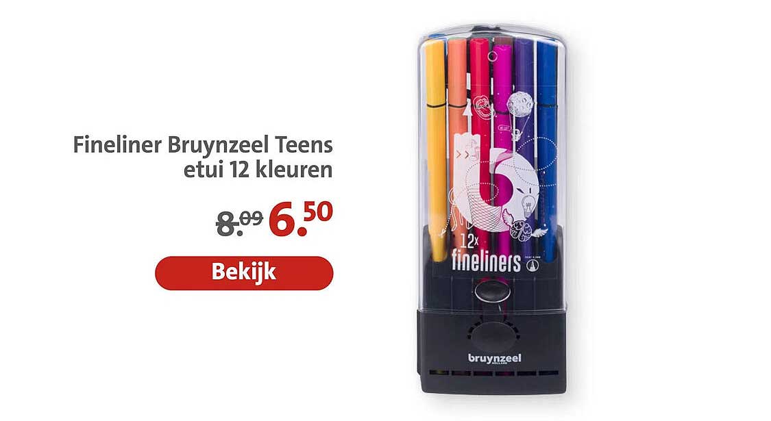 Fineliner Bruynzeel Teens etui 12 kleuren