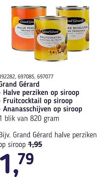Grand Gérard Halve perziken op siroop Fruitcocktail op siroop Ananasschijven op siroop