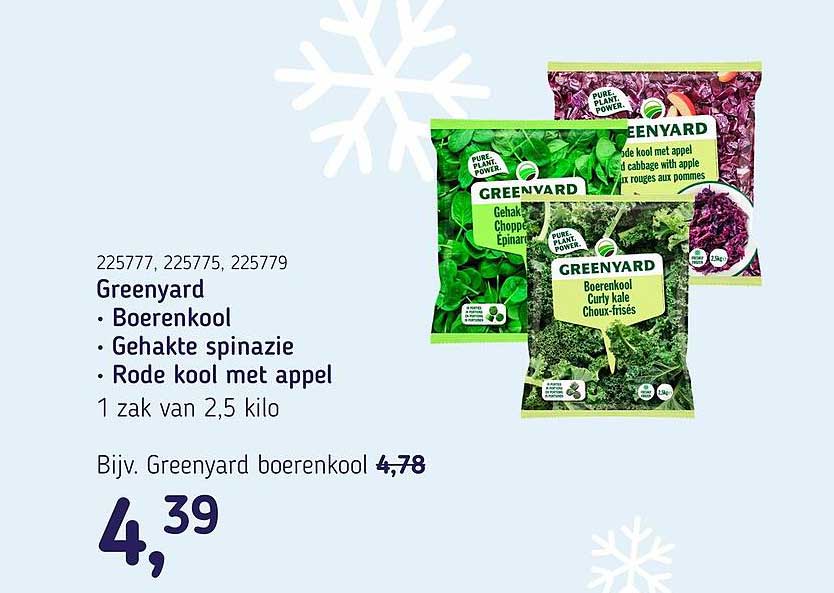 Greenyard Boerenkool, Gehakte spinazie, Rode kool met appel