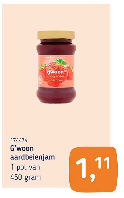 G’woon aardbeienjam 1 pot van 450 gram
