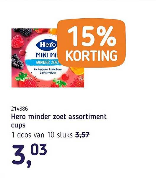 Hero minder zoet assortiment cups 15% KORTING