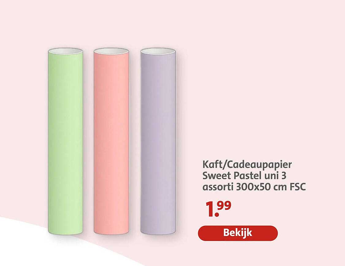 Kaft/Cadeaupapier Sweet Pastel uni 3 assorti 300x50 cm FSC