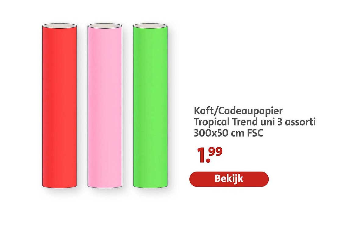 Kaft/Cadeaupapier Tropical Trend uni 3 assorti 300x50 cm FSC