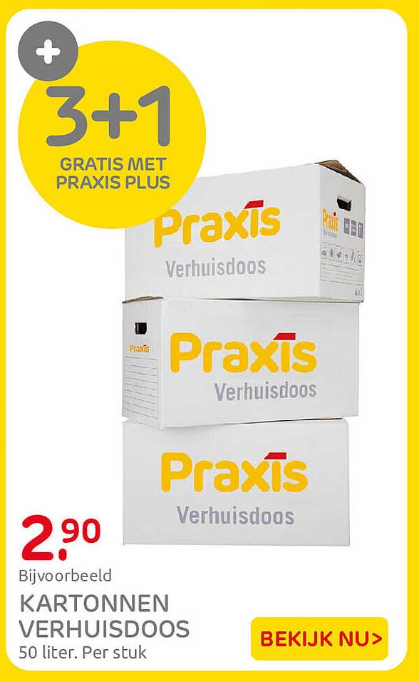 KARTONNEN VERHUISDOOS 3+1 GRATIS MET PRAXIS PLUS