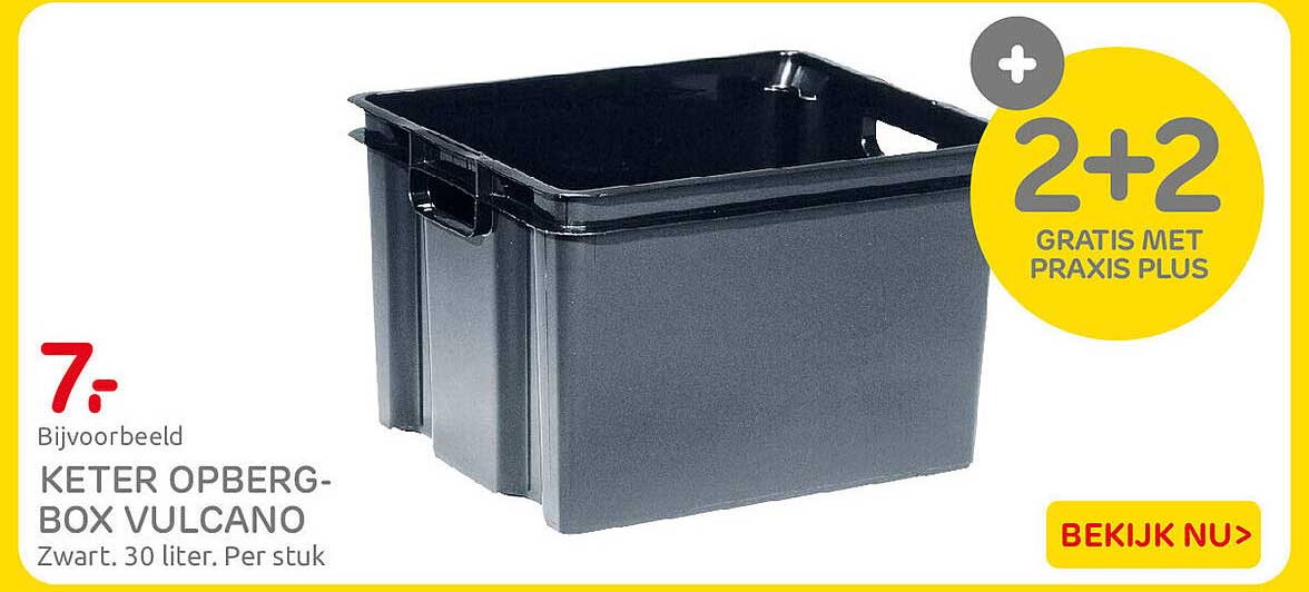KETER OPBERG-BOX VULCANO Zwart. 30 liter. Per stuk 2+2 gratis met Praxis Plus