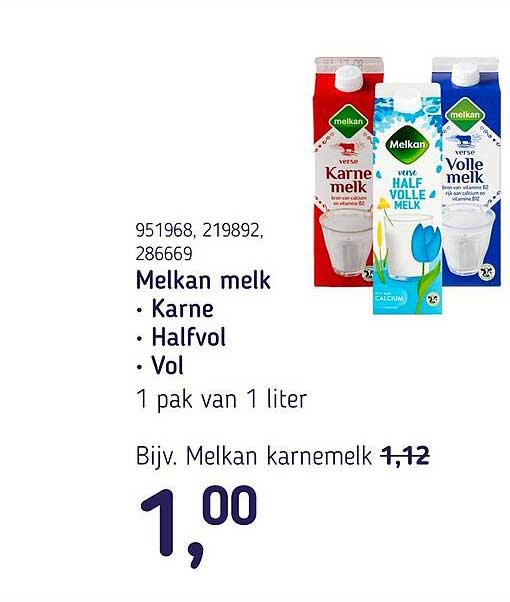 Melkan melk • Karne • Halfvol • Vol 1 pak van 1 liter
