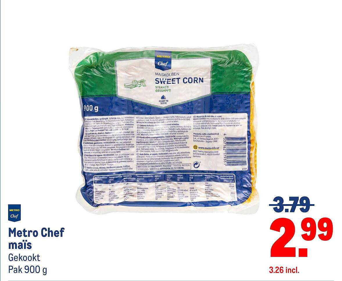Metro Chef mais Gekookt Pak 900 g